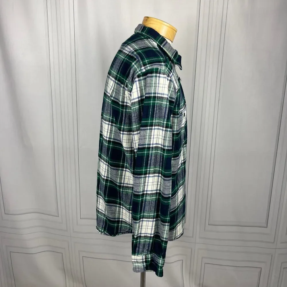 J.‎ Crew-Double Brushed Flannel Plaid Button Down Shirt-Slim Fit -Green Navy-XL